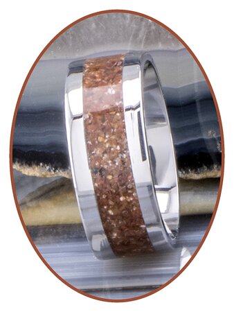 JB Memorials Edelstalen As Ring 'Versteend Hout' 6/8mm breed - CRA025