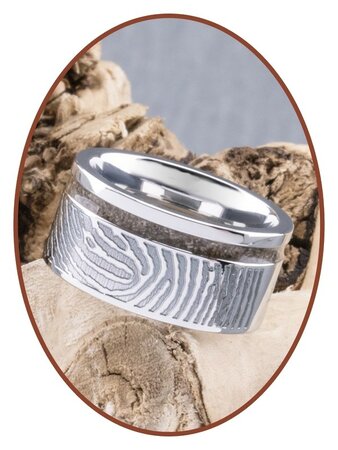 JB Memorials Zilver Chrome Brede Dames Vingerafdruk As Ring - RB046DV