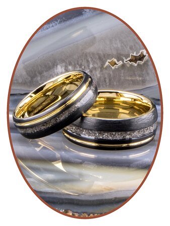 JB Memorials Tungsten Carbide Goudkleur /Zwart As Ring 6mm - WR016D