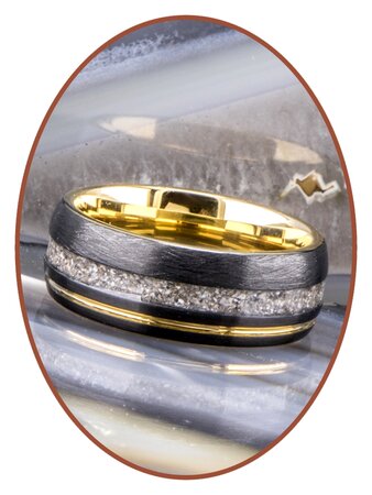 JB Memorials Tungsten Carbide Goudkleur/Zwart As Ring 8mm - WR016H