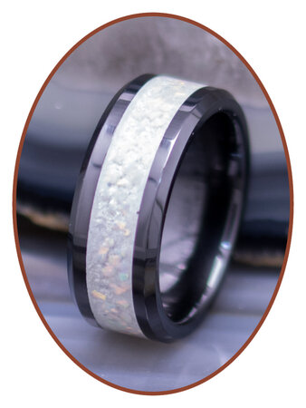 Crematie As Ring - Wit Opaal - 6 of 8mm Breed - RB141W-4M2B